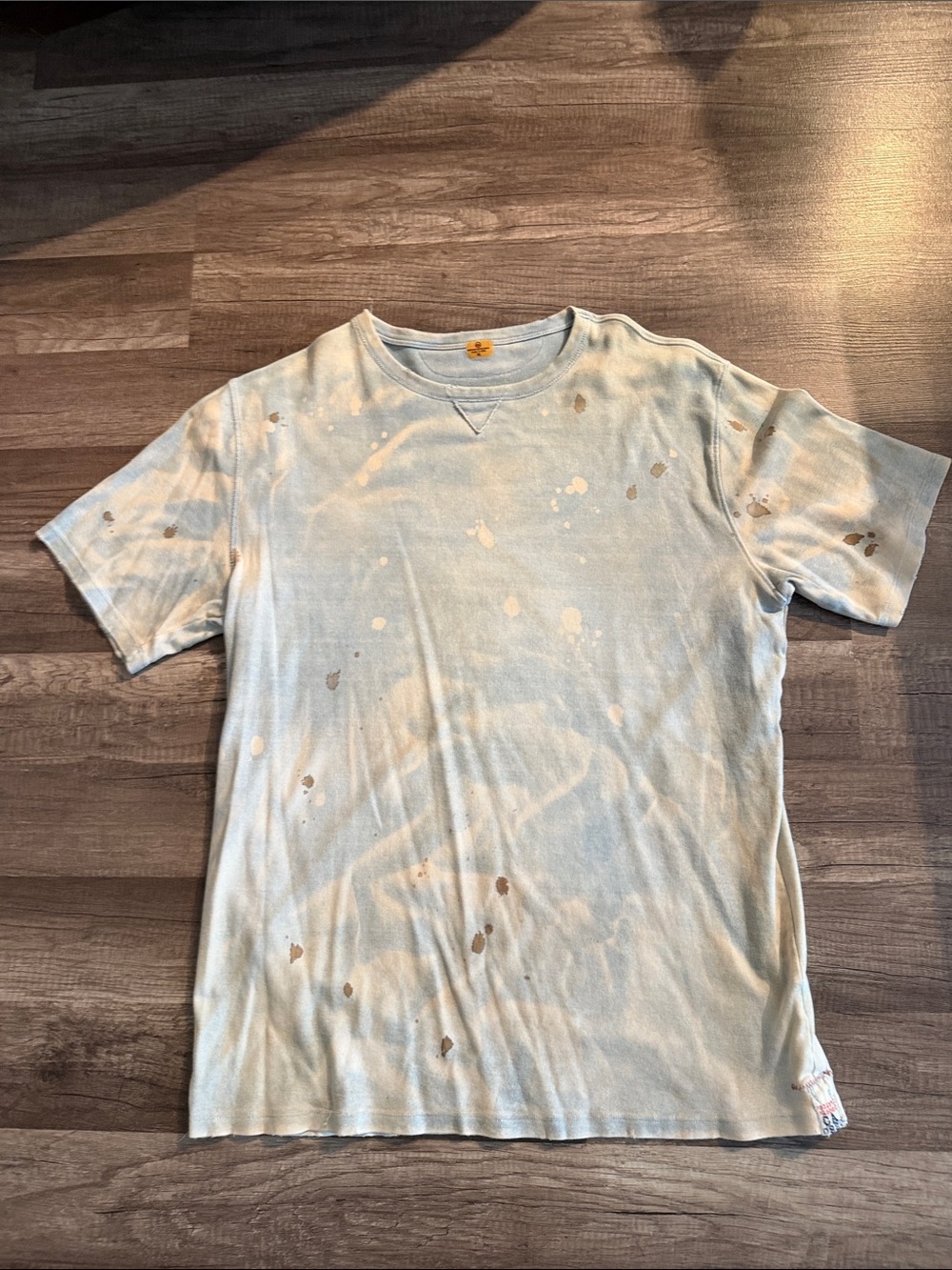 Adriano Goldschmied Light Blue Men's Crewneck T-Shirt with Distressed Splatter